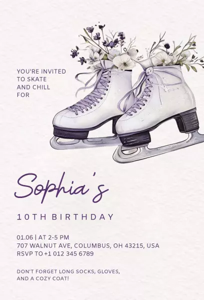 Charming Ice Skating Birthday Celebration Invitation Template