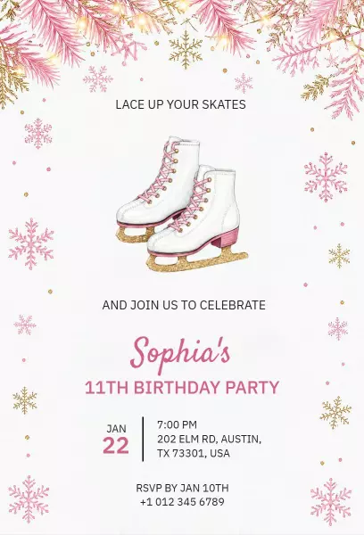 Charming Ice Skating Themed Birthday Celebration Invitation Template