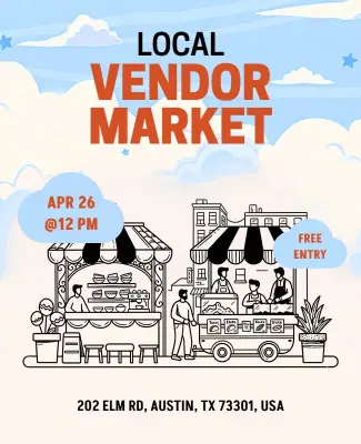 Charming Illustrated Community Vendor Market Flyer Template