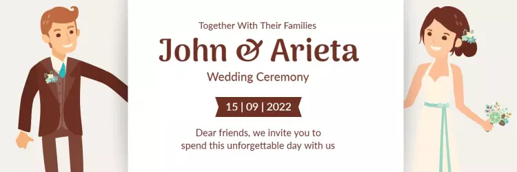 Charming Illustrated Couple with Floral Details Wedding Banner Template