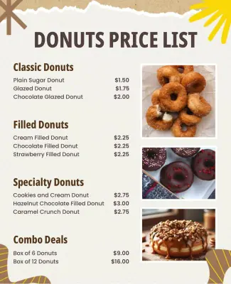 Charming Illustrated Donut Price List Flyer Template