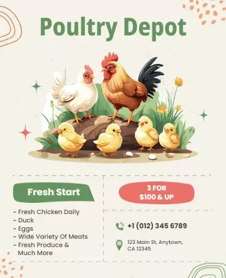 Charming Illustrated Farm Animals Fresh Poultry Depot Poster Template