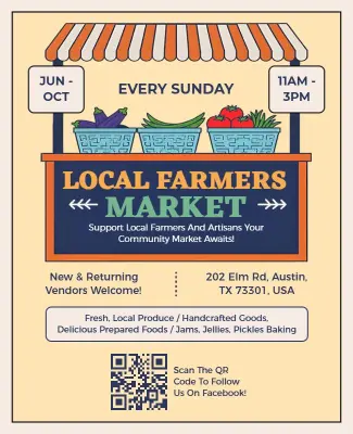 Charming Illustrated Local Farmers Market Event Flyer Template