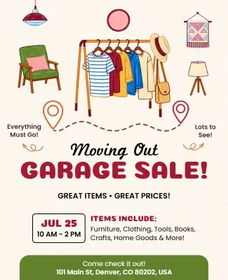 Charming Illustrated Moving Out Garage Sale Flyer Template