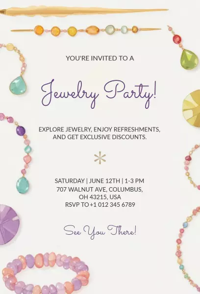 Charming Jewelry Exploration and Discount Party Invitation Template