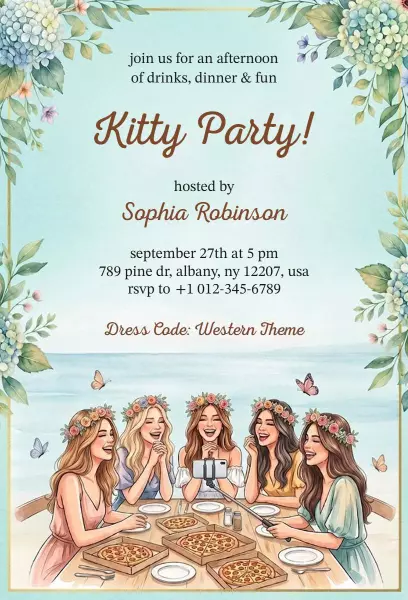 Charming Kitty Party Afternoon Gathering Invitation Template