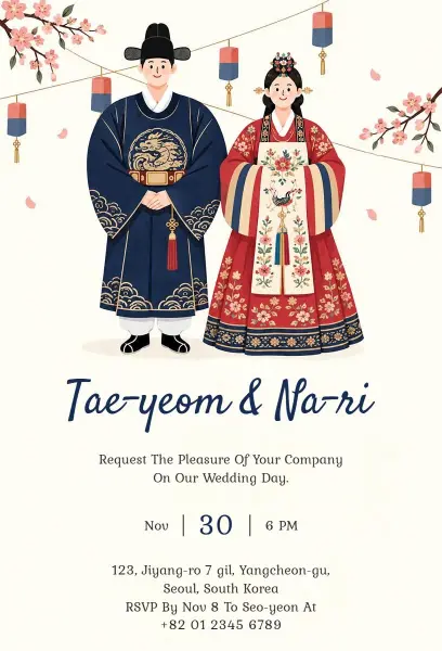 Charming Korean Attire Wedding Invitation Template