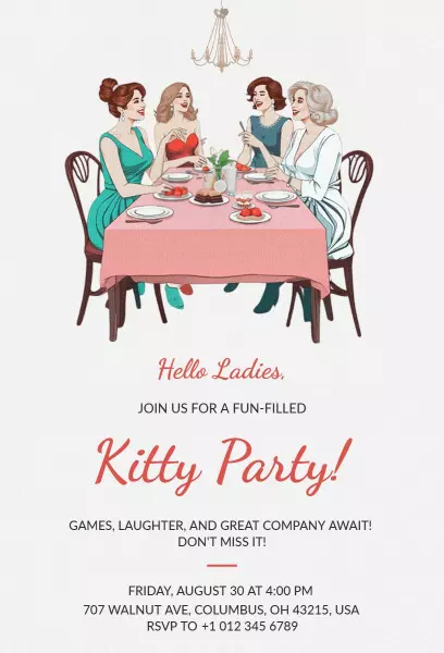 Charming Ladies Gatherings Fun-Filled Kitty Party Invitation Template