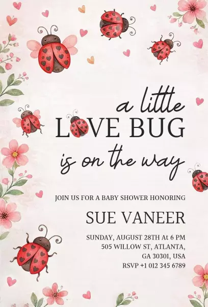 Charming Ladybug Theme Baby Shower Celebration Invitation Template