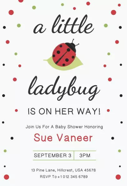 Charming Ladybug Themed Baby Shower Celebration Invitation Template