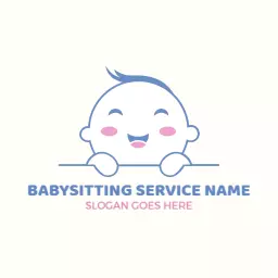 Charming Light Blue Baby Face Design for Babysitting Service Logo Template