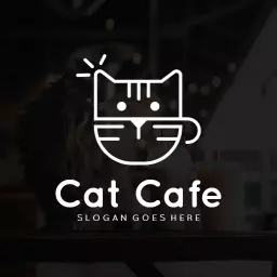 Charming Line Art Cat Illustrating a Cozy Cat Cafe Logo Template
