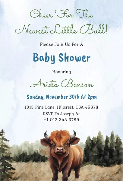 Charming Little Bull Themed Baby Shower Invitation Template