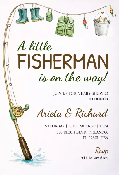 Charming Little Fisherman Baby Shower Invitation Template