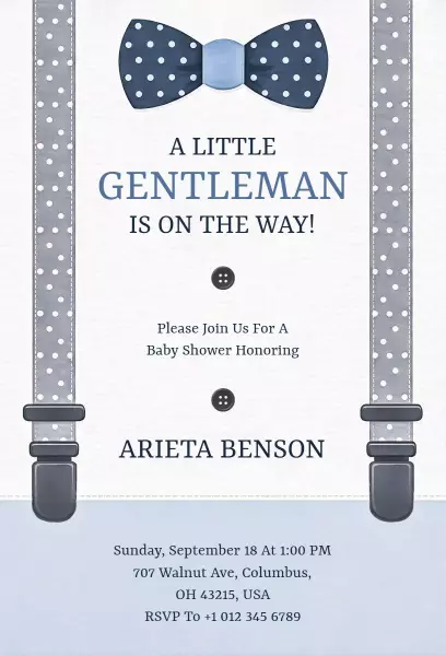 Charming Little Gentleman Baby Shower Celebration Invitation Template