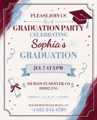 Charming Maroon and Blue Graduation Celebration Flyer Template