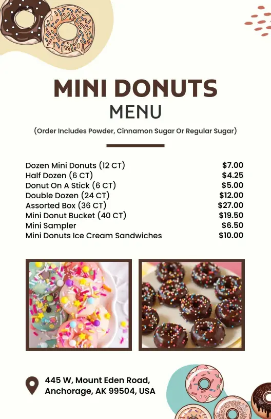 Charming Mini Donuts Menu Template