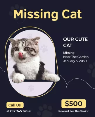Charming Missing Cat Poster with Dark Background Template