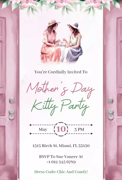 Charming Mother's Day Kitty Party Invitation Template