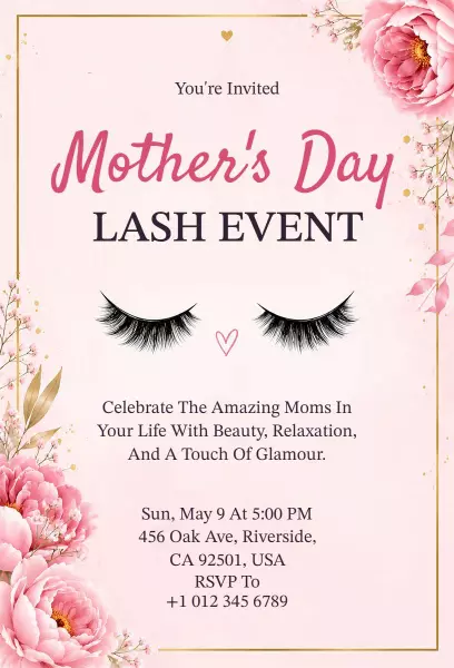 Charming Mother's Day Lash Beauty Celebration Invitation Template