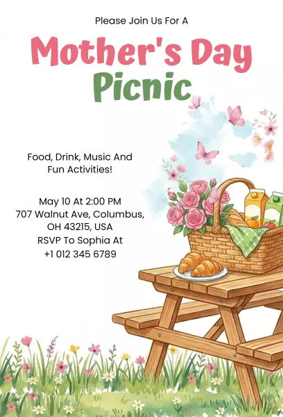 Charming Mother's Day Picnic Celebration Invitation Template