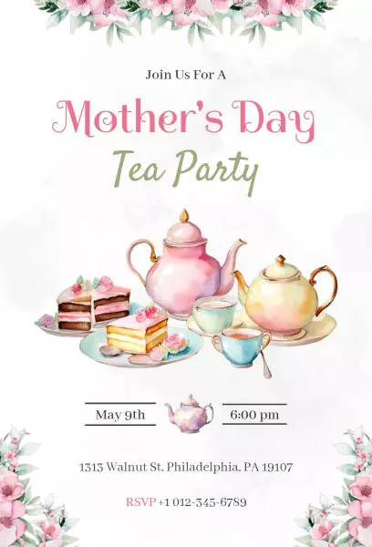 Charming Mother's Day Tea Party Celebration Invitation Template