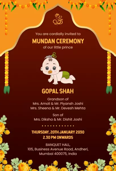 Charming Mundan Ceremony Little Prince Celebration Invitation Template