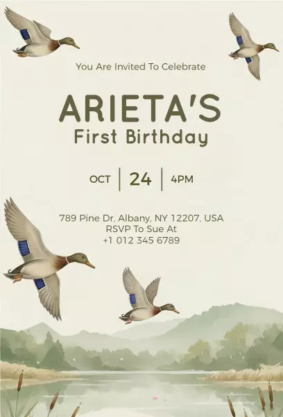 Charming Nature-Inspired 1st Birthday Celebration Invitation Template