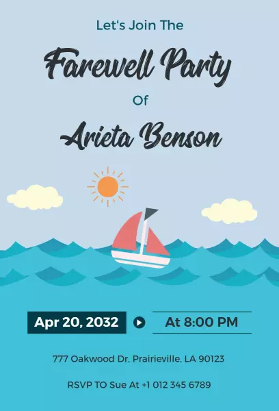 Charming Nautical Themed Farewell Party Invitation Template
