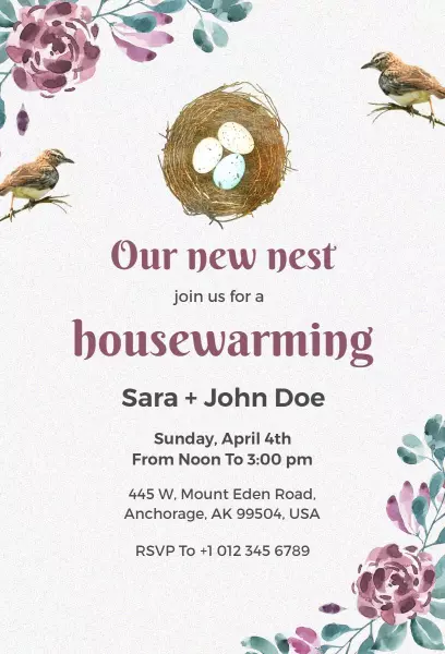 Charming Nest Themed Housewarming Gathering Invitation Template