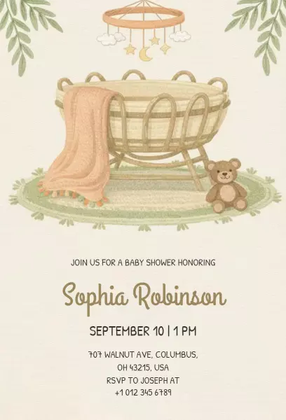 Charming Neutral Teddy Bear Baby Shower Invitation Template