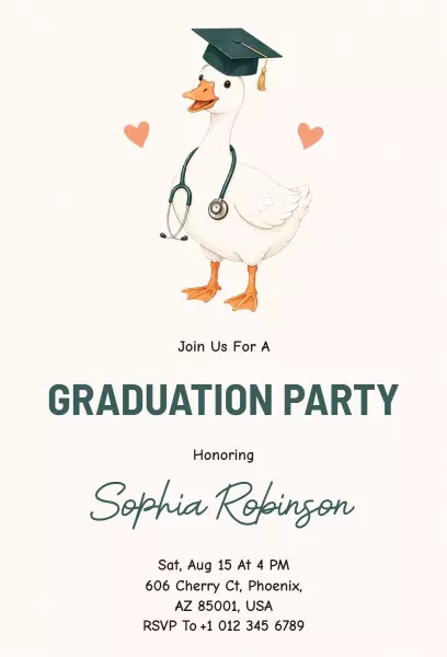 Charming Nursing Graduation Celebration Duck Theme Invitation Template