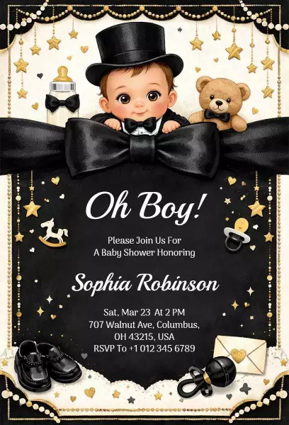 Charming Oh Boy Black Tie Baby Shower Invitation Template
