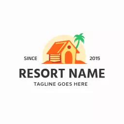 Charming Orange Tropical Resort Logo Featuring Palm Tree Logo Template