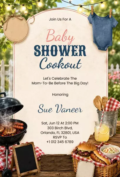 Charming Outdoor Baby Shower Cookout Celebration Invitation Template