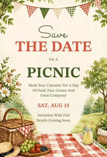 Charming Outdoor Nature Picnic Gathering Invitation Template