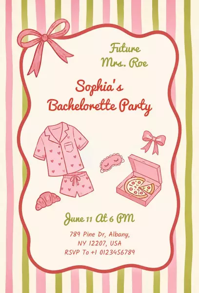Charming Pajama Party Bachelorette Celebration Invitation Template