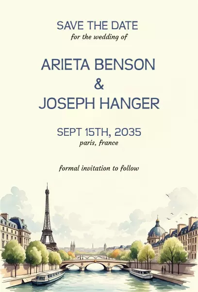 Charming Parisian Wedding Save The Date Invitation Template