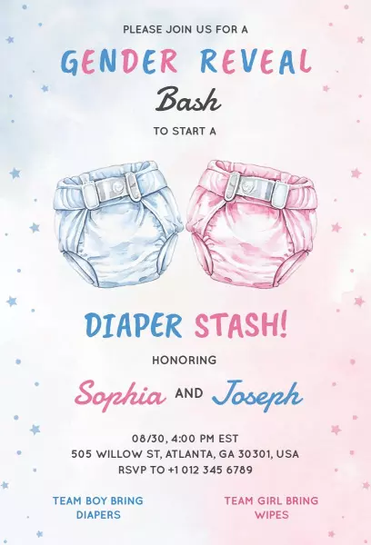 Charming Pastel Baby Diaper Stash Gender Reveal Invitation Template