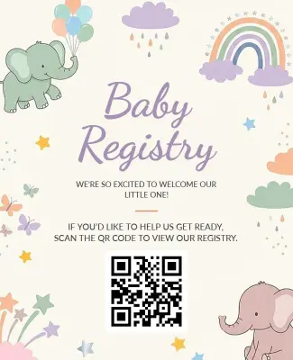 Charming Pastel Baby Registry with QR Code Poster Template