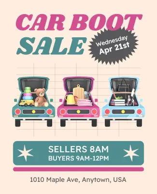 Charming Pastel Car Boot Sale With Fun Designs Flyer Template