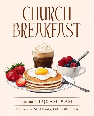 Charming Pastel Church Breakfast Gathering Poster Template