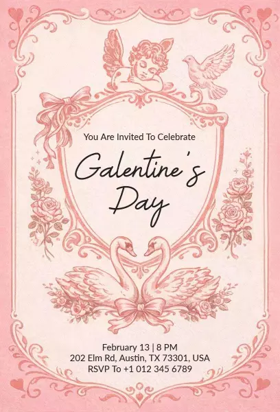 Charming Pastel Elegant Galentine's Day Celebration Invitation Template