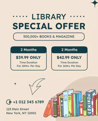 Charming Pastel Library Special Offer Subscription Poster Template