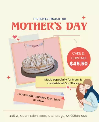 Charming Pastel Mother's Day Cake Special Offer Poster Template