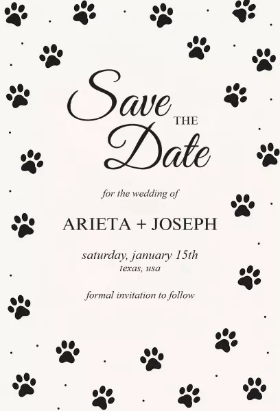 Charming Paw Print Pet-Inspired Save The Date Wedding Invitation Template