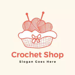 Charming Peach and Red Yarn Basket Representation Crochet Logo Template
