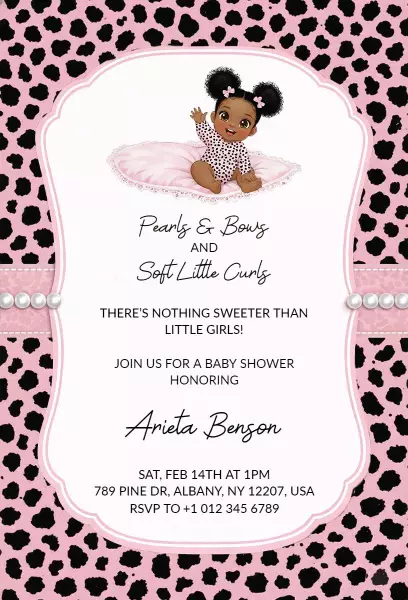 Charming Pearls Bows Little Girls Baby Shower Invitation Template
