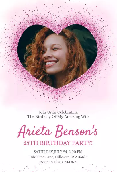 Charming Photo Heart-Shaped 25th Birthday Celebration Invitation Template