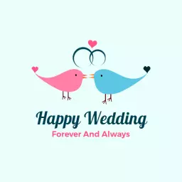 Charming Pink and Blue Bird Design for Happy Wedding Logo Template